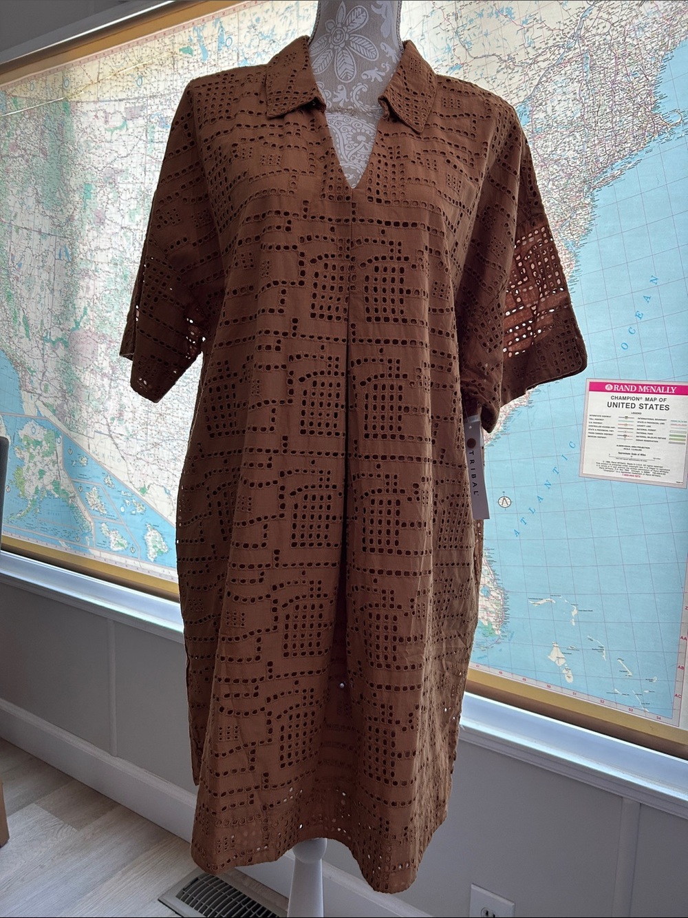 Tribal Brown Eyelet Tunic Cover-Up